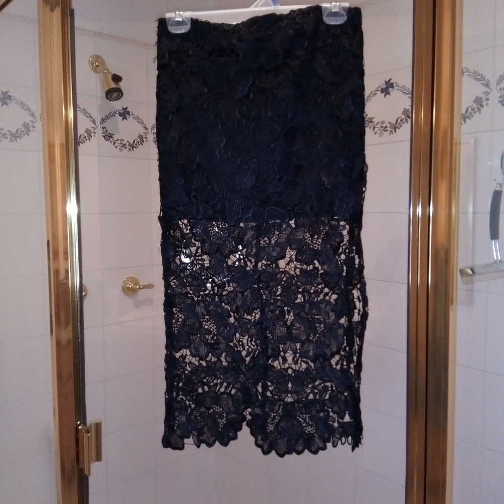 Black lace mini skirt with see through lace bottom